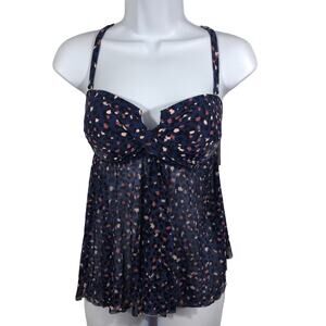 Kona‎ Sol Women's SZ XS(0-2) Baby Doll Swim Fashion Top Navy Print with Mesh NWT